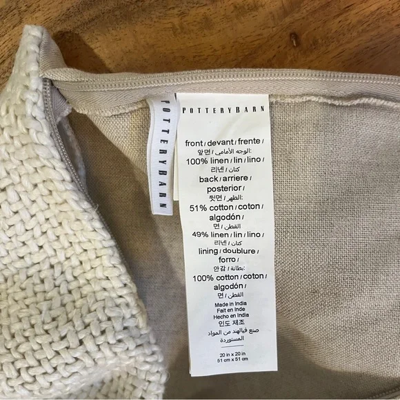 Pottery Barn Faye Textured Linen Cotton 20”x20” Accent Pillow Cover Ivory Beige - Picture 8 of 8